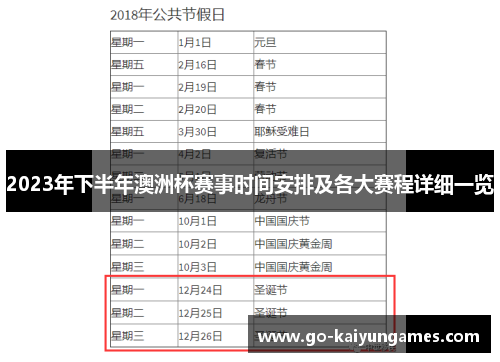 2023年下半年澳洲杯赛事时间安排及各大赛程详细一览